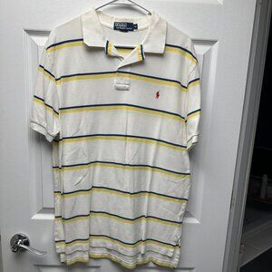 Ralph Lauren, Short Sleeve Polo, XL, White with green/yellow stripes